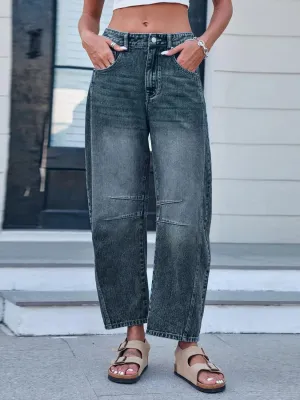 Women's Dark Blue Washed Barrel Jeans — view 2