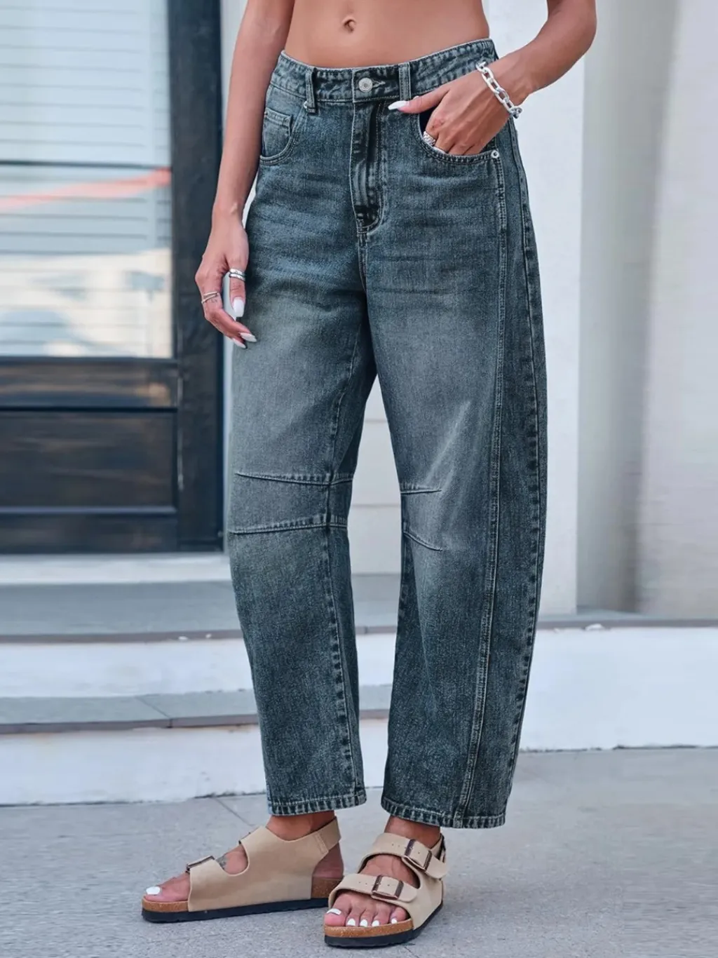 Women's Dark Blue Washed Barrel Jeans — quality denim, made to last