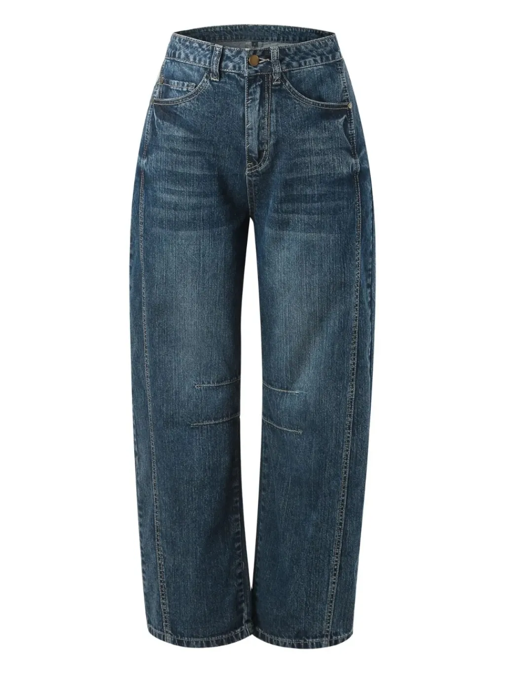 Women's Dark Blue Washed Barrel Jeans — endless ways to style it