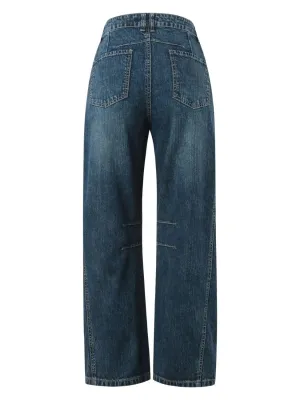 Women's Dark Blue Washed Barrel Jeans — view 5