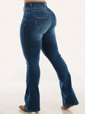 Women's Dark Blue Washed Push-Up Bootcut Jeans — view 2
