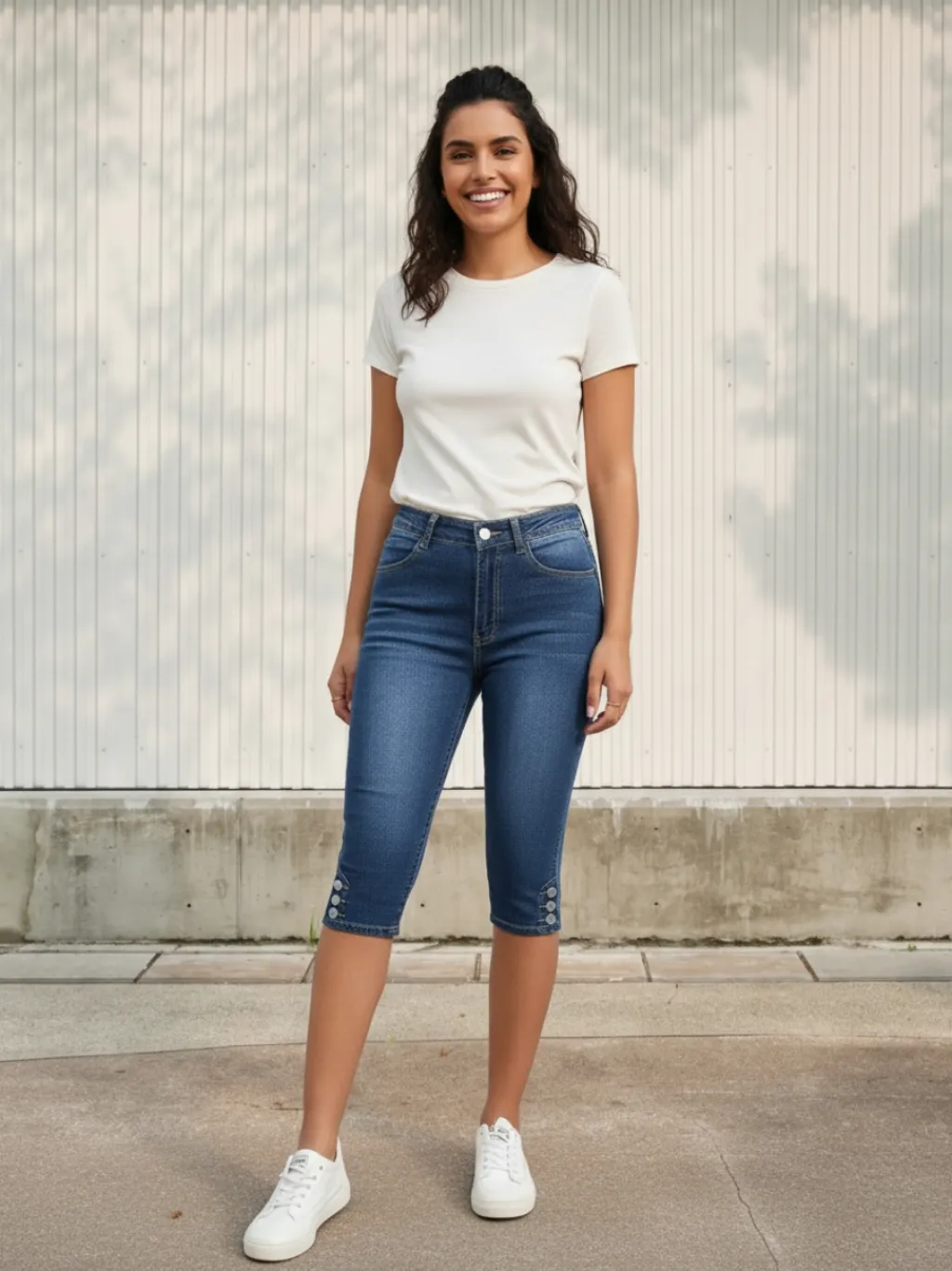Women's Dark Blue Washed Slim Cropped Jeans