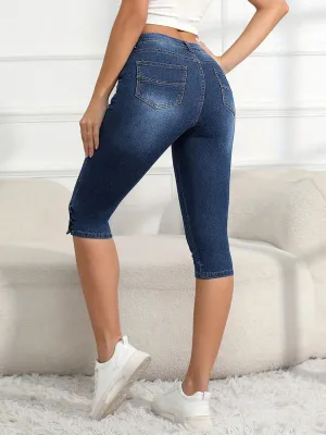 Women's Dark Blue Washed Slim Cropped Jeans — view 5