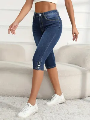 Women's Dark Blue Washed Slim Cropped Jeans — view 6