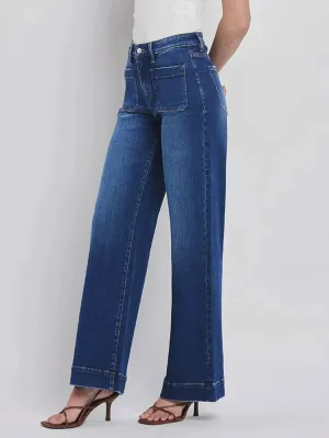 Women's Dark Blue Washed Wide-Leg Jeans — view 3