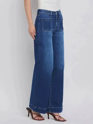 Women's Dark Blue Washed Wide-Leg Jeans — view 5
