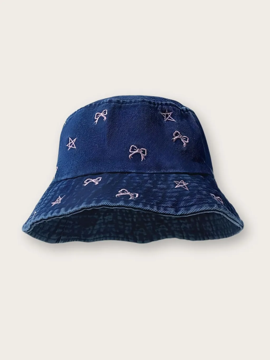 Women's Denim Bucket Hat with Bows & Stars