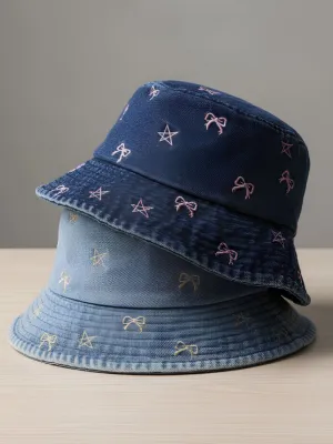 Women's Denim Bucket Hat with Bows & Stars — view 2