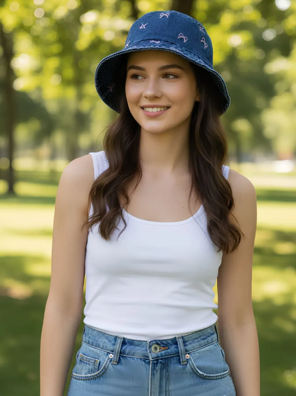 Women's Denim Bucket Hat with Bows & Stars — quality denim, made to last