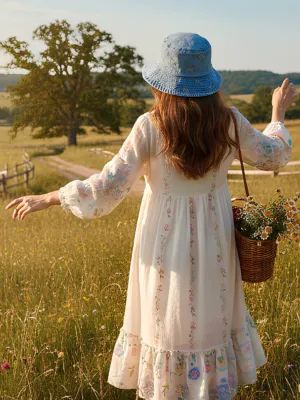 Women's Denim Bucket Hat with Bows & Stars — view 4