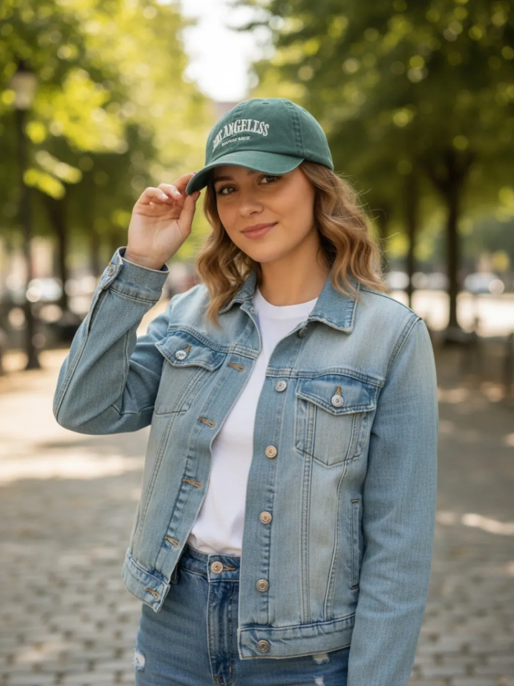 Women's Denim Cap with Vintage Los Angeles Embroidery — quality denim, made to last