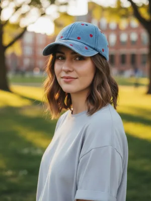 Women's Denim Cap with Red Embroidered Hearts — view 5