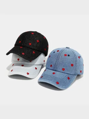 Women's Denim Cap with Red Embroidered Hearts — view 6