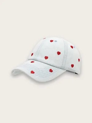 Women's Denim Cap with Red Embroidered Hearts — view 8