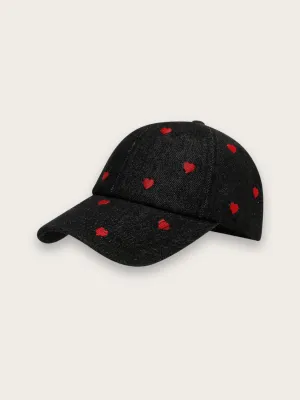 Women's Denim Cap with Red Embroidered Hearts — view 9