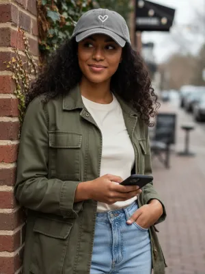 Women's Denim Cap with Minimalist White Heart — view 6