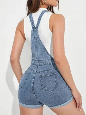 Women's Denim Dungaree Shorts — view 5