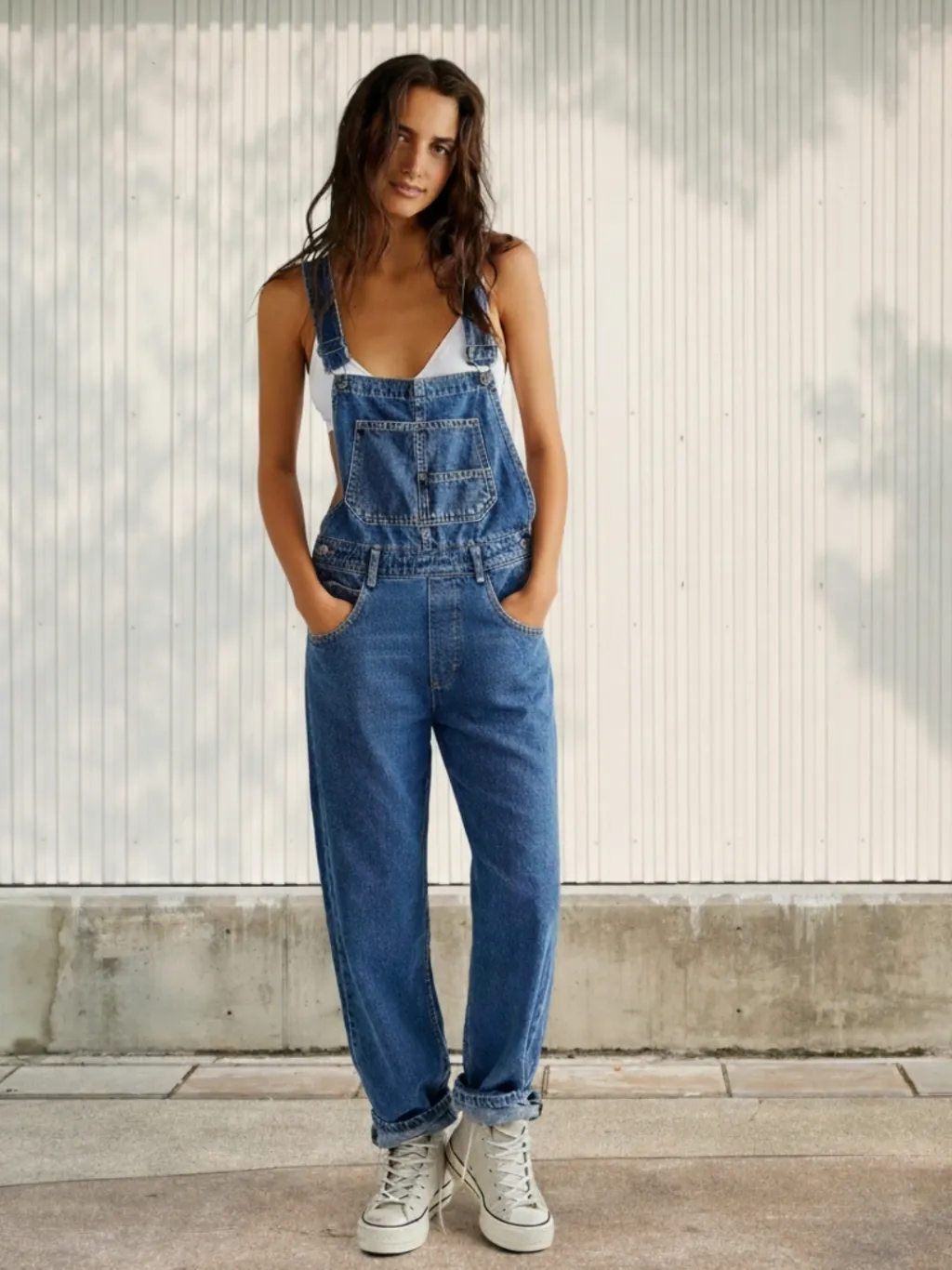 Women's Denim Dungarees with Crossed Straps