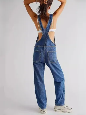 Women's Denim Dungarees with Crossed Straps — view 2