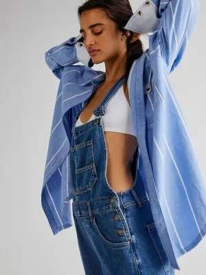 Women's Denim Dungarees with Crossed Straps — view 3