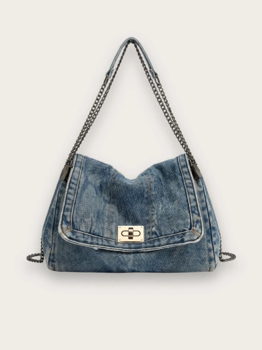 Women's Denim Flap Shoulder Bag with Chain Strap