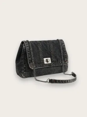 Women's Denim Flap Shoulder Bag with Chain Strap — view 5