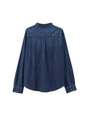 Women's Elegant Denim Shirt with Pussy-Bow — view 3