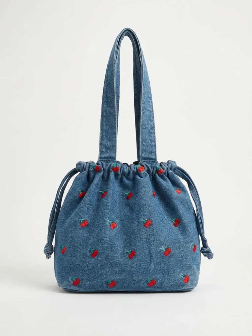 Women's Denim Shoulder Bag with Cherry Embroidery — endless ways to style it