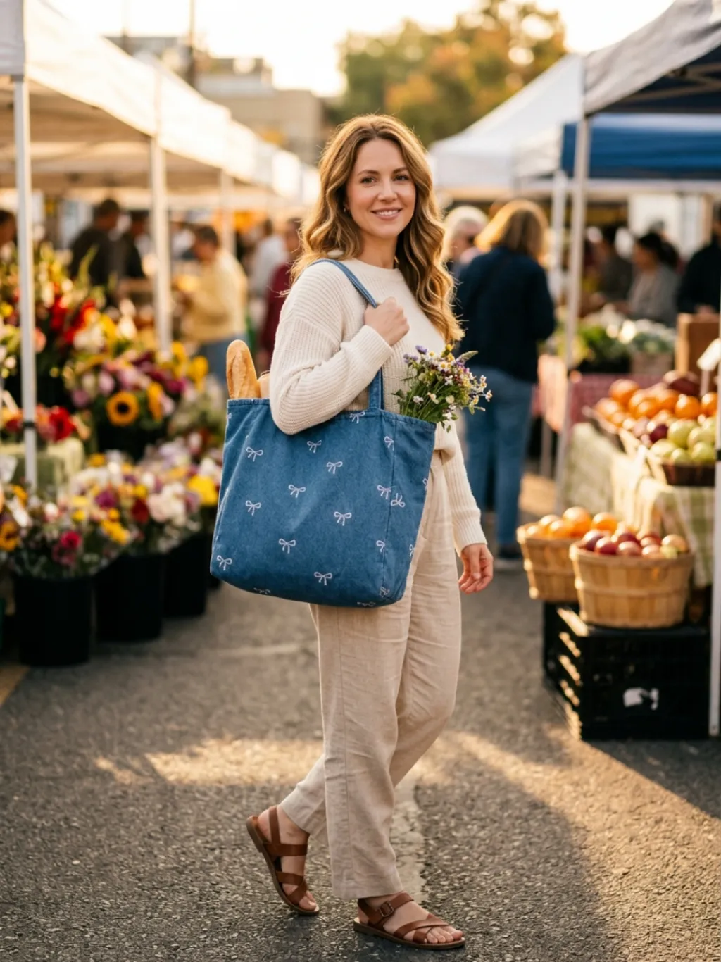 Women's Denim Tote Shoulder Bag with Bow Motif — a pair designed to be worn everywhere