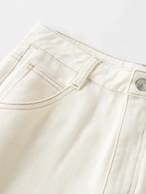 Women's Ecru Straight-Leg Jeans with Contrast Stitching — view 4