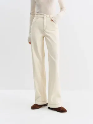 Women's Ecru Straight-Leg Jeans with Contrast Stitching — view 5