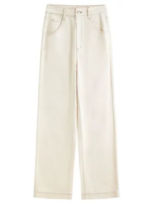 Women's Ecru Straight-Leg Jeans with Contrast Stitching — view 7