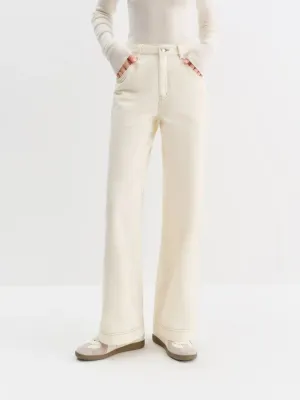 Women's Ecru Straight-Leg Jeans with Contrast Stitching — view 8