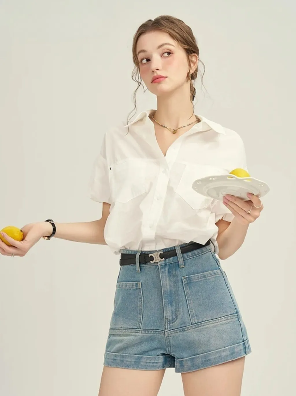 Women's Elegant Denim Shorts with Visible Seams — a pair designed to be worn everywhere