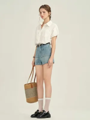 Women's Elegant Denim Shorts with Visible Seams — view 3