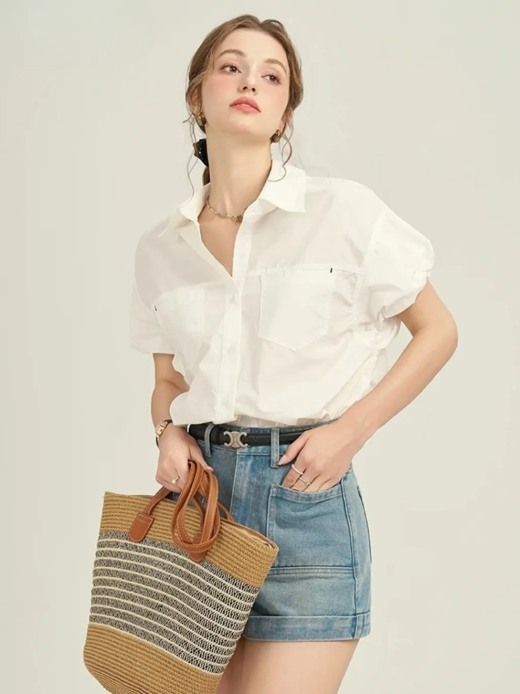 Women's Elegant Denim Shorts with Visible Seams — endless ways to style it
