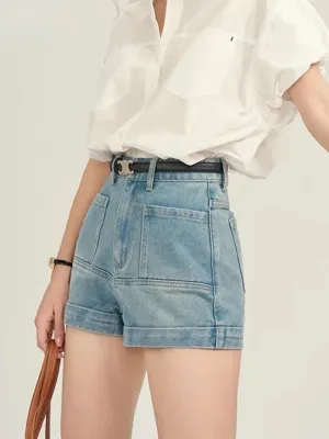Women's Elegant Denim Shorts with Visible Seams — view 5