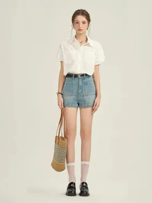 Women's Elegant Denim Shorts with Visible Seams — view 6