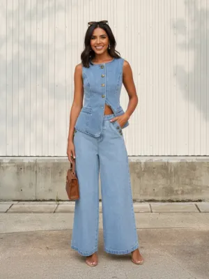 Women's Elegant Vintage-Style Denim Set — view 1