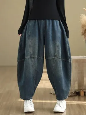 Women's Extra Wide Washed Balloon Jeans with Elastic Waist — view 2