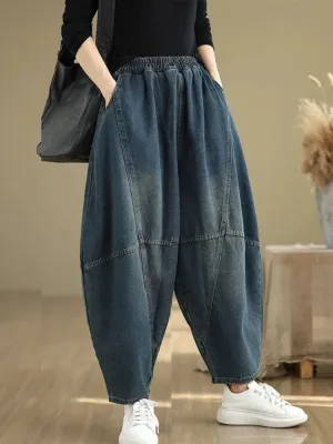 Women's Extra Wide Washed Balloon Jeans with Elastic Waist — view 3