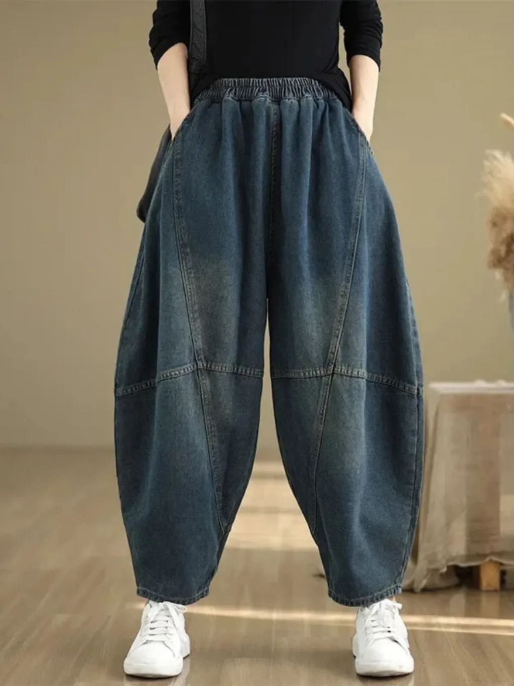 Women's Extra Wide Washed Balloon Jeans with Elastic Waist — endless ways to style it