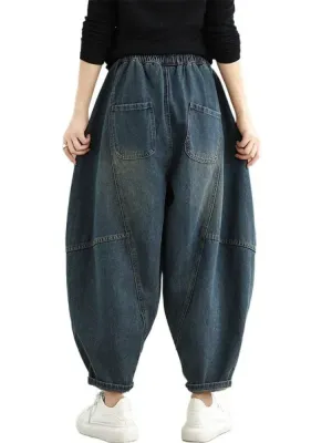 Women's Extra Wide Washed Balloon Jeans with Elastic Waist — view 5
