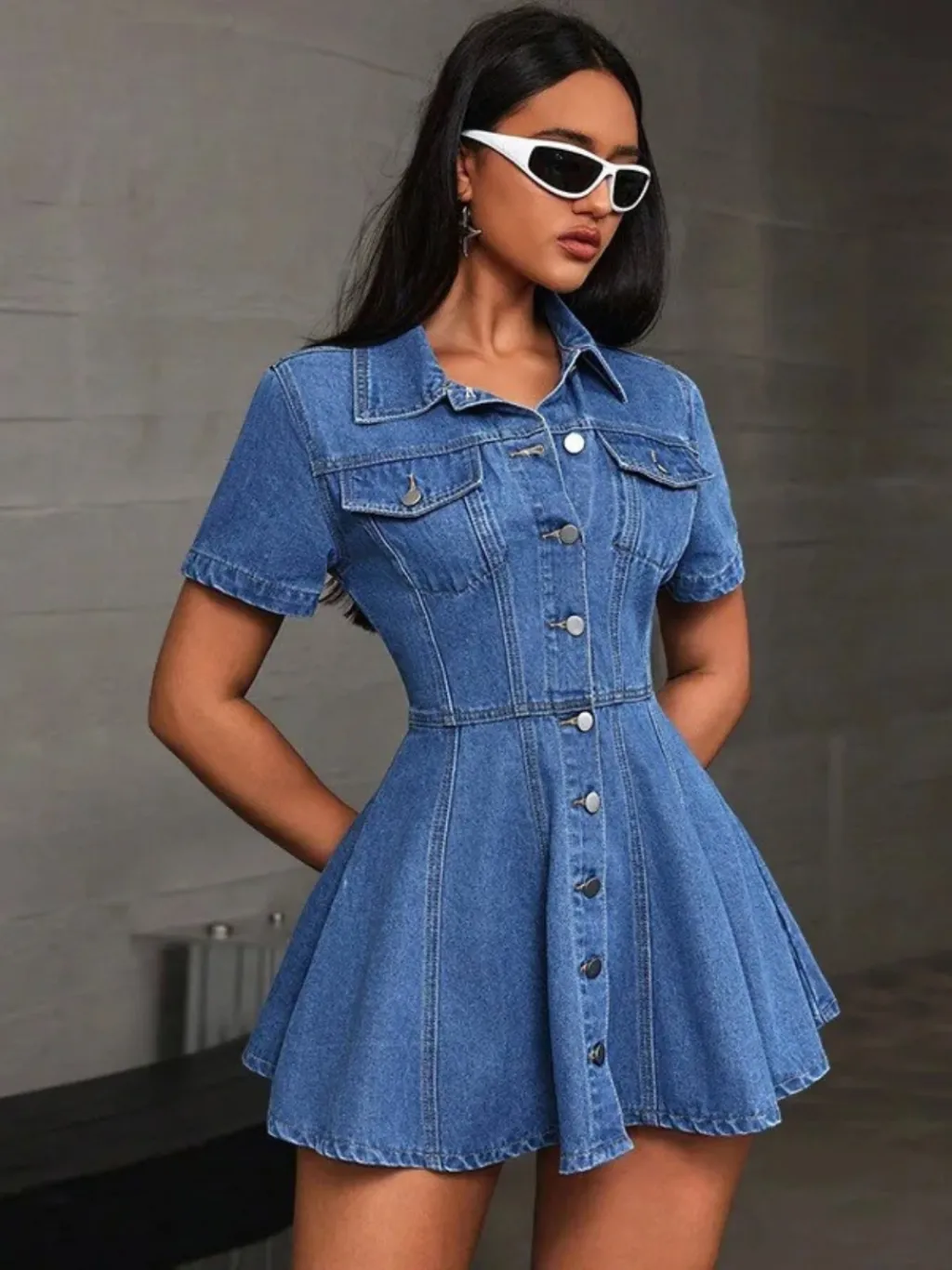 Women's Fitted Short Denim Dress with Short Sleeves — a pair designed to be worn everywhere