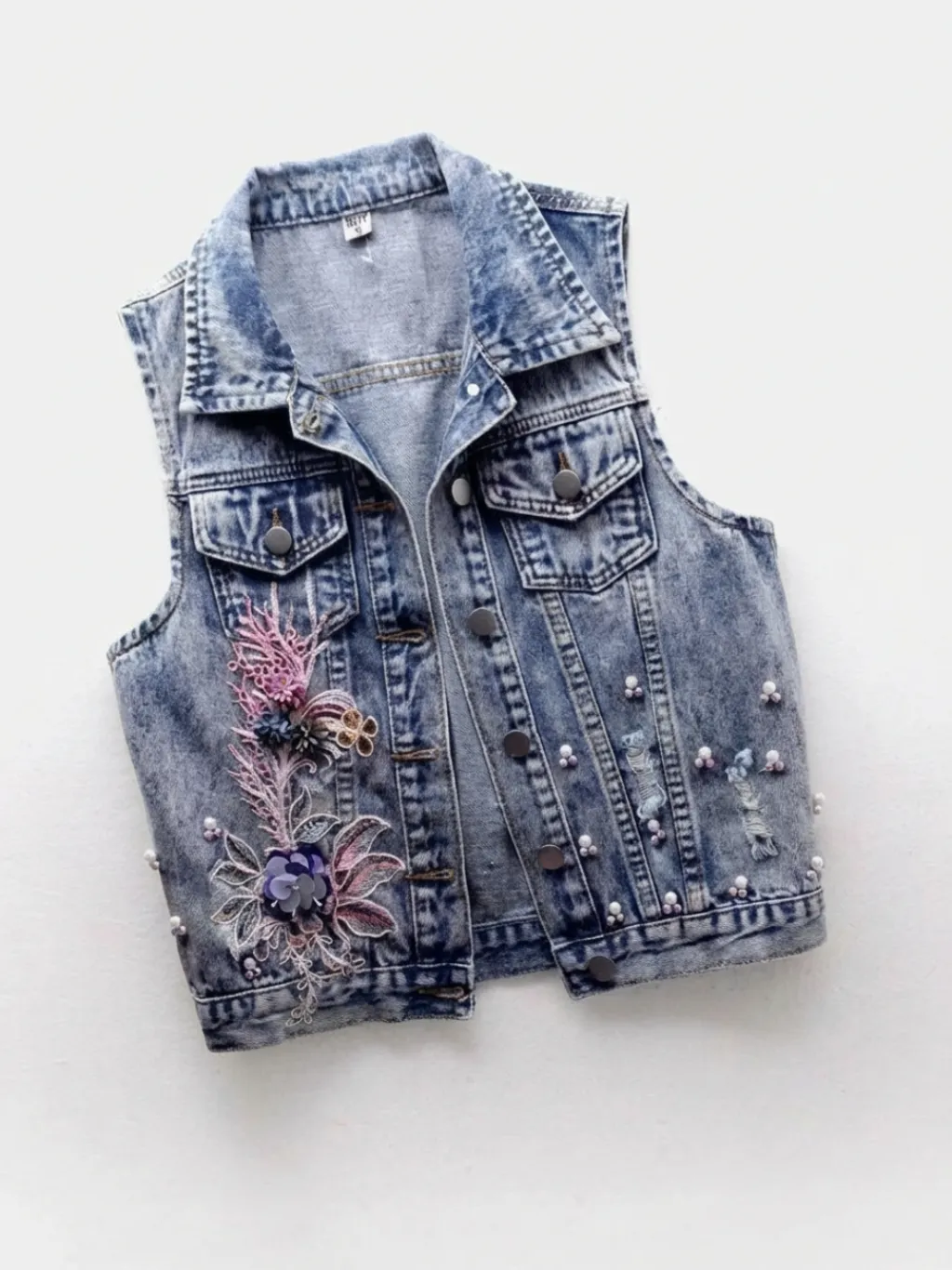 Women's Floral Embroidered Sleeveless Denim Jacket — endless ways to style it