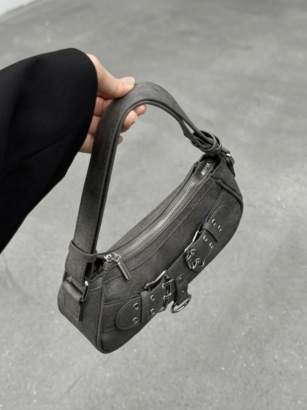 Women's Grey Denim Shoulder Bag Y2K Grunge Style — quality denim, made to last