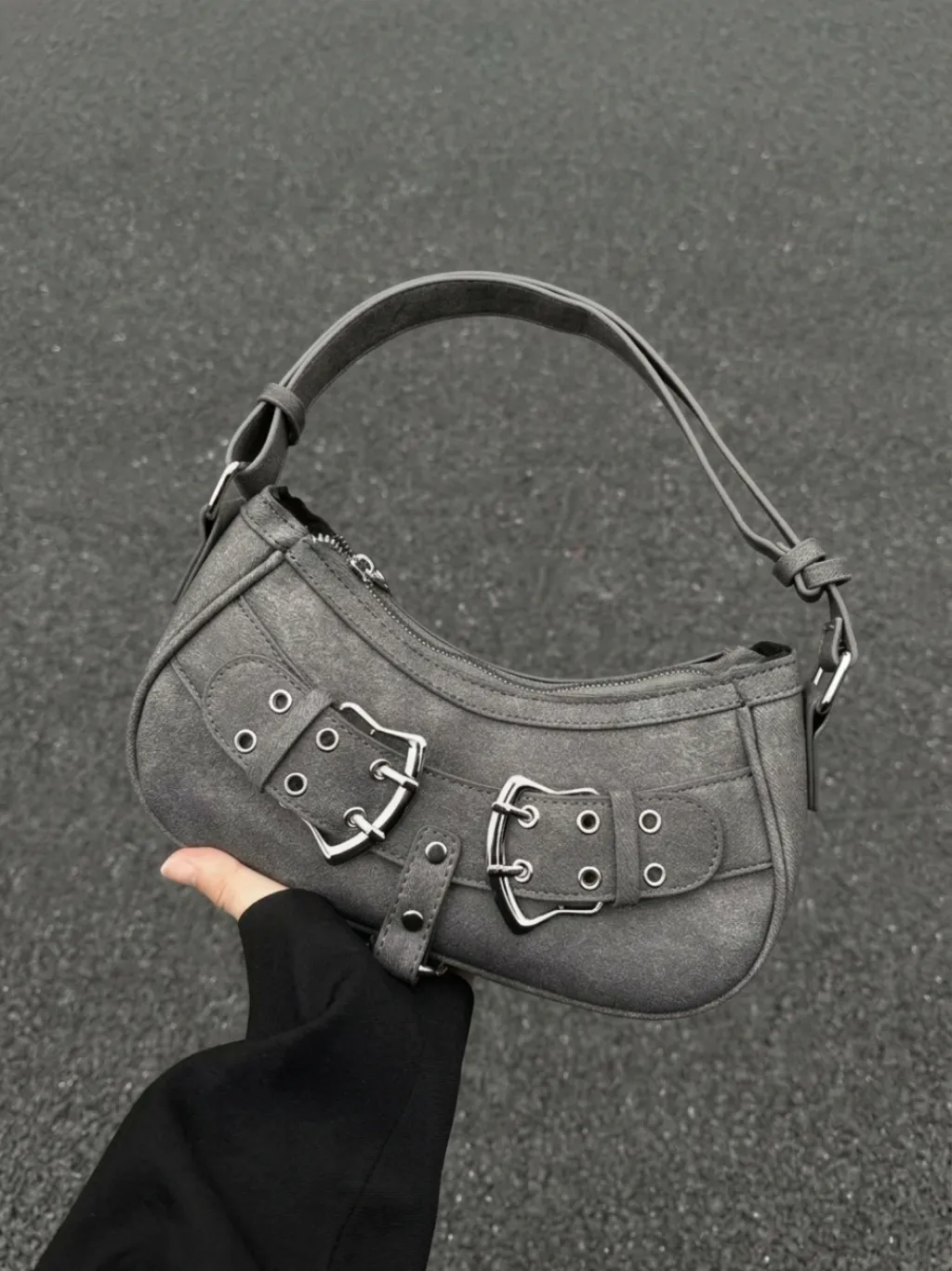 Women's Grey Denim Shoulder Bag Y2K Grunge Style — endless ways to style it
