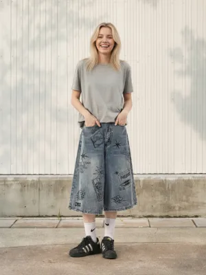 Women's Grey Loose Streetwear Cropped Jeans — view 1