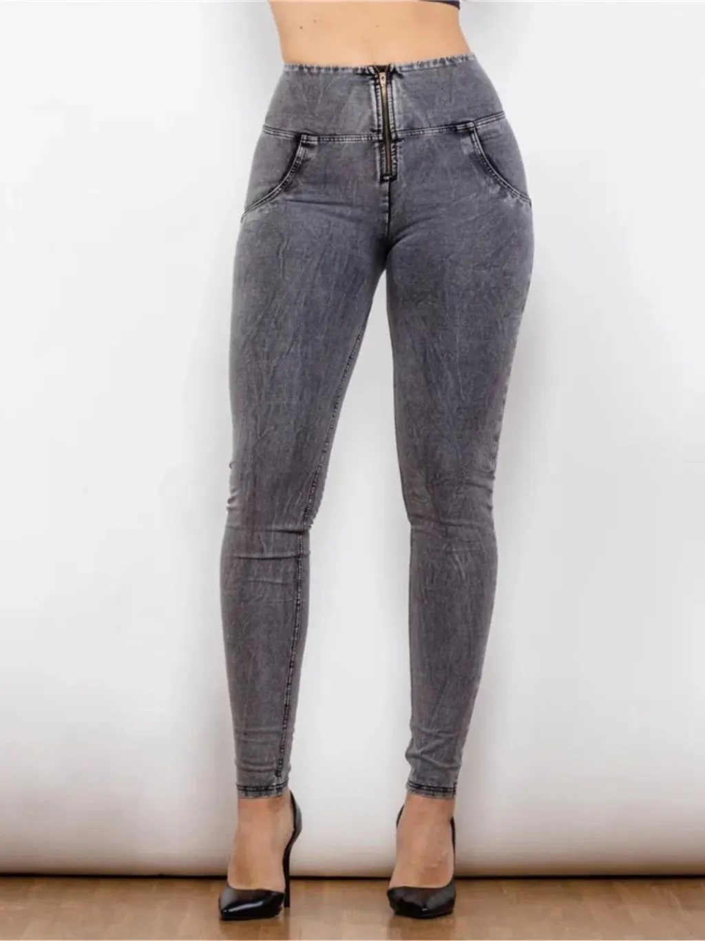 Women's Grey Washed Push-Up Shaping Jeans with Zip — quality denim, made to last