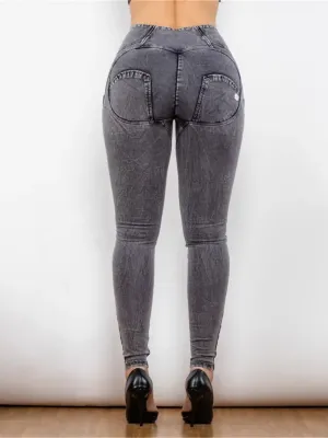 Women's Grey Washed Push-Up Shaping Jeans with Zip — view 4